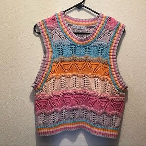 Zara Crochet Knit Multicolor Vest Women’s Size Large